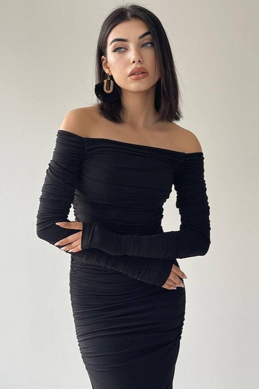 Solid Off Shoulder Bodycon Formal Dress