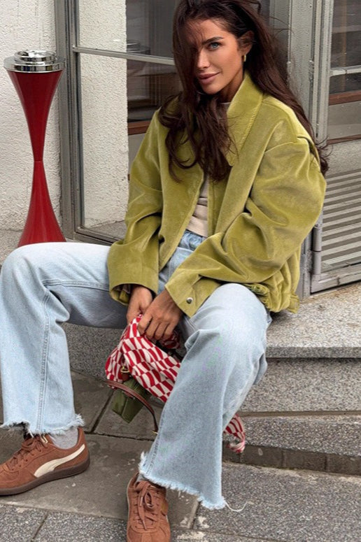 Cropped Suede Lapel Casual Jacket