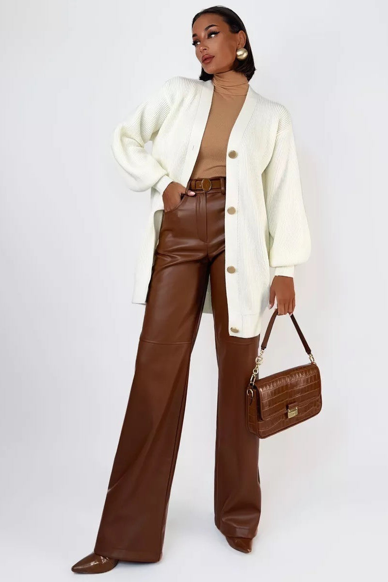 Solid Color Relaxed Knit Cardigan S / White