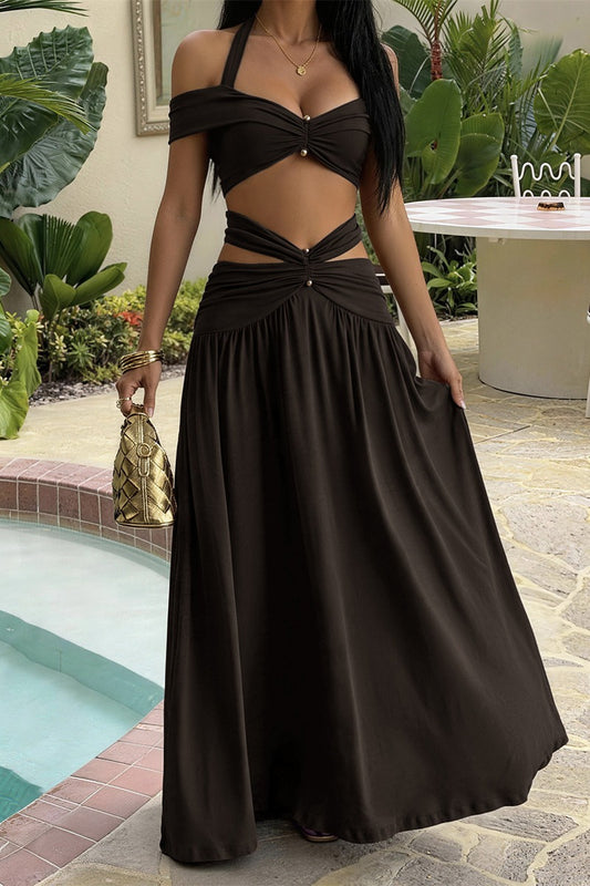 Twisted Cutout Top and Maxi Skirt Set