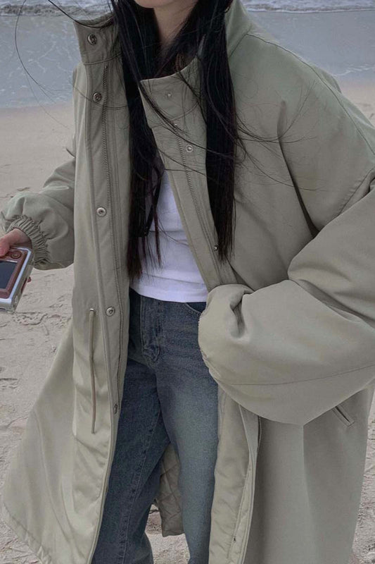 Relaxed Fit Longline Puffer Jacket One Size / Khaki