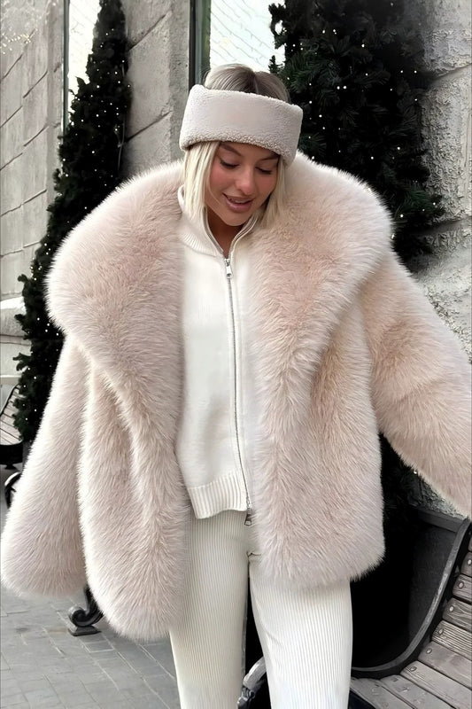 Oversized Shawl Collar Faux Fur Coat