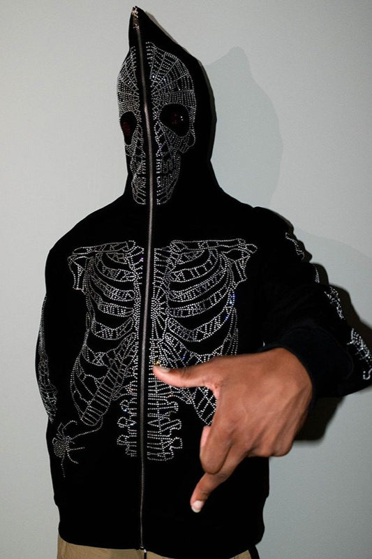 Rhinestone Skull Mask Full Zip Hoodie