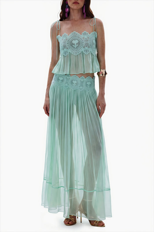 Lace Chiffon Pleated Skirt Set