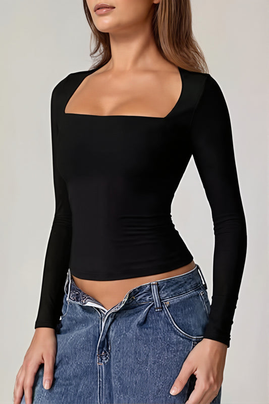 Square Neck Fitted Long Sleeve T-shirt