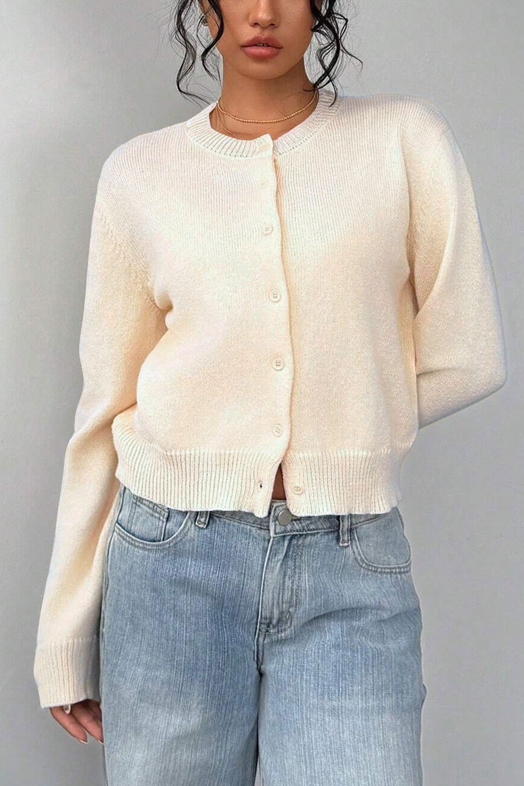 Lightweight Round Neck Button Cardigan