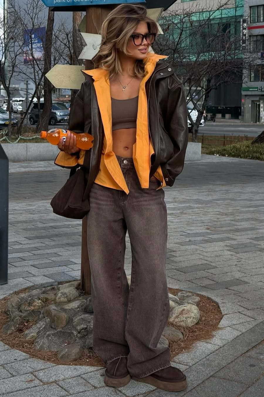 High Waisted Brown Straight Leg Jeans