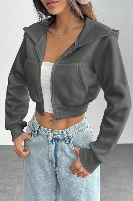 Sexy Cropped Zip Hooded Long Sleeve Hoodie