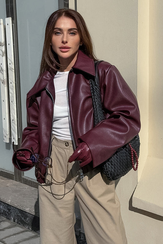 Burgundy Vintage Biker Coat