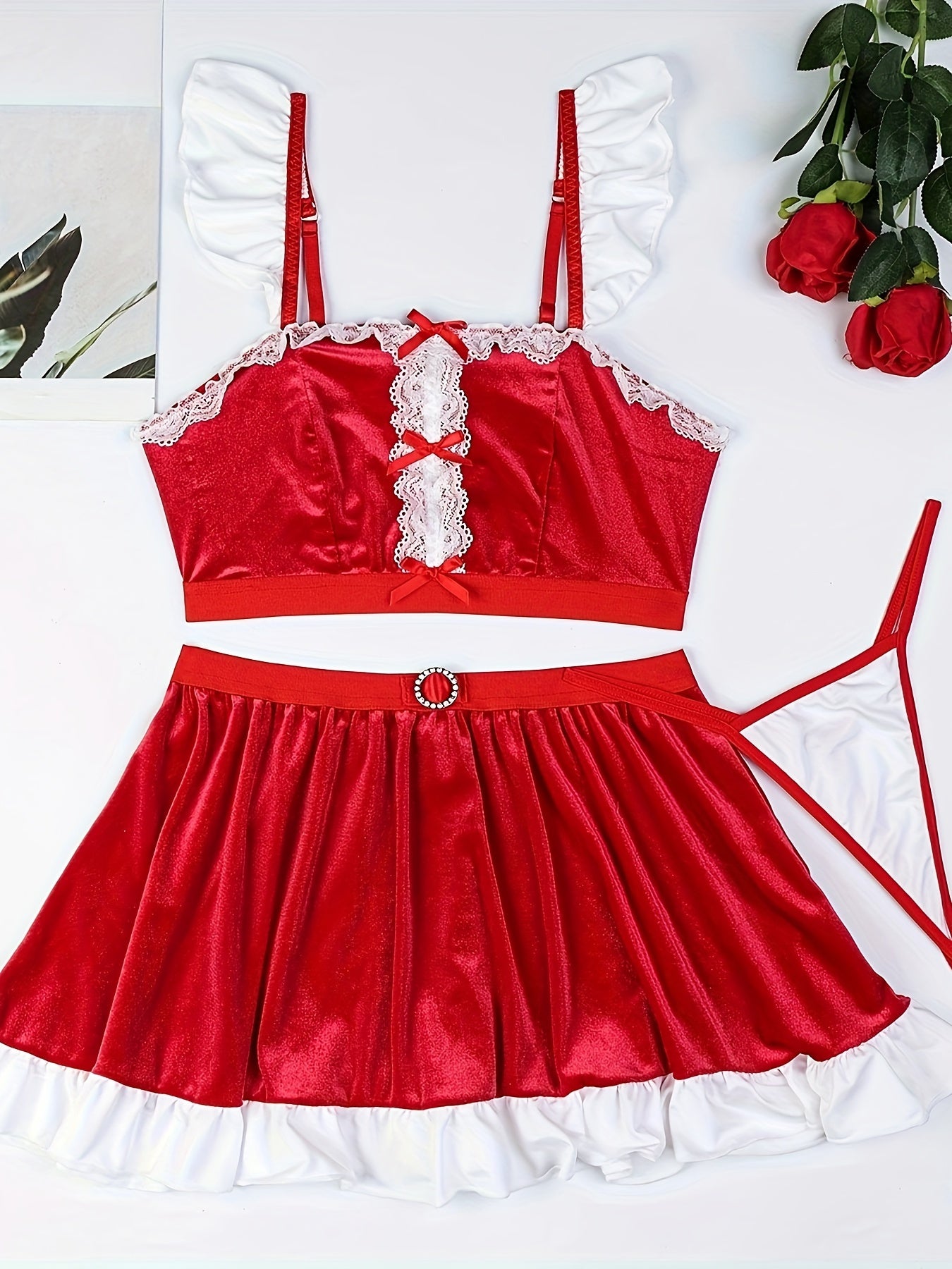 Cozy Autumn Winter Three-Piece Set with Underwear and Skirt Christmas Costume