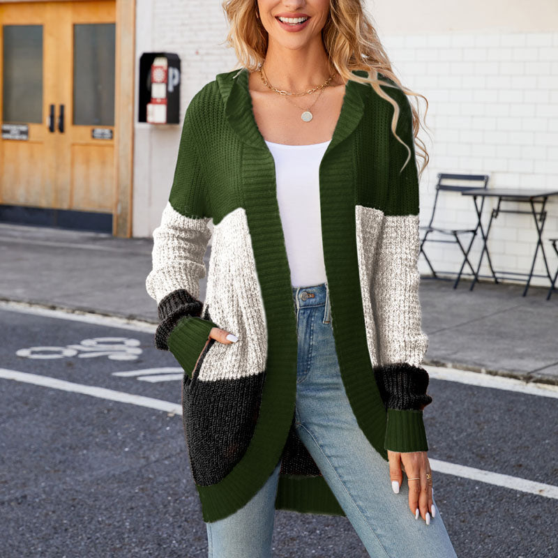 Casual Colour Block Cardigan Green best Best Sellings cardigan cardigans clothes Sale tops Topseller