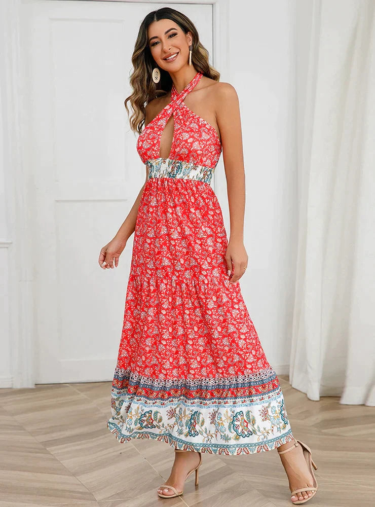 Bohemian Floral Halter Dress