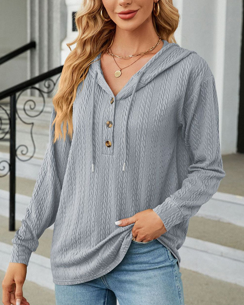 Buttoned Solid Color Hoodie