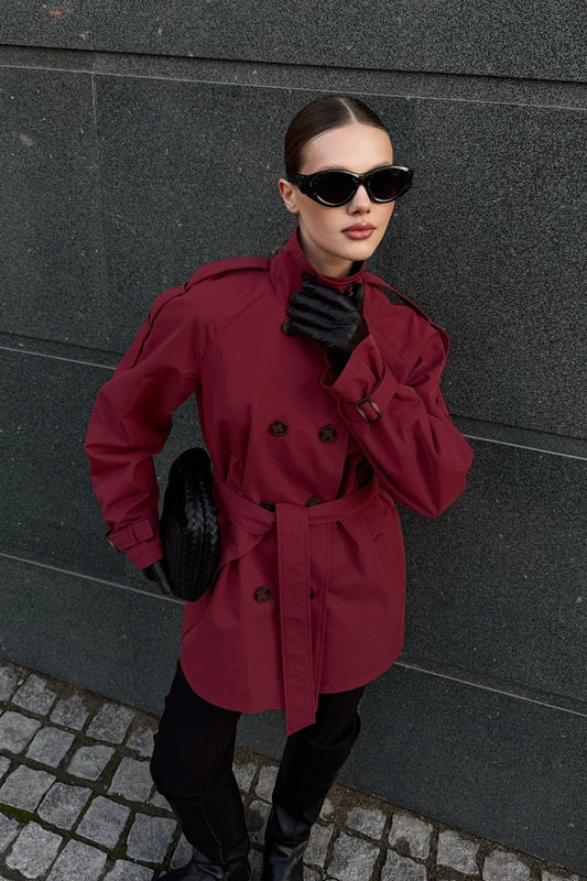 Stand Collar Belted Trench Jacket