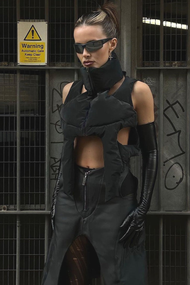 Punk Padded Stand Collar Zipper Coat Black / S