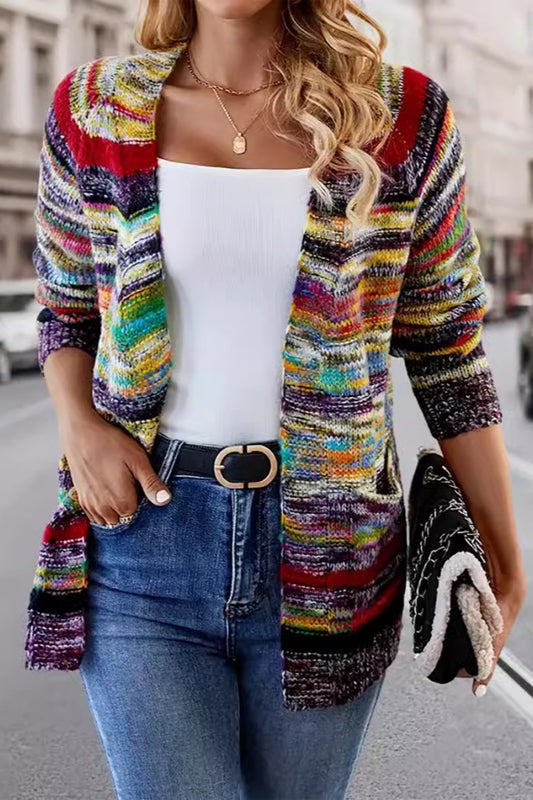 Vintage gestreifte Langarm-Strickjacke