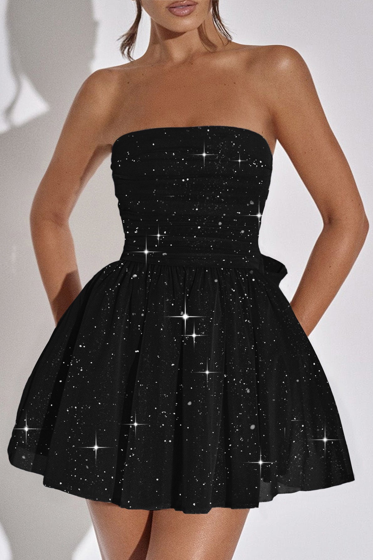 Elegant Strapless Bodycon Mini Party Dress S / Black