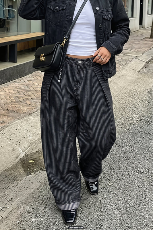 Pinstripe Baggy Wide Leg Jeans