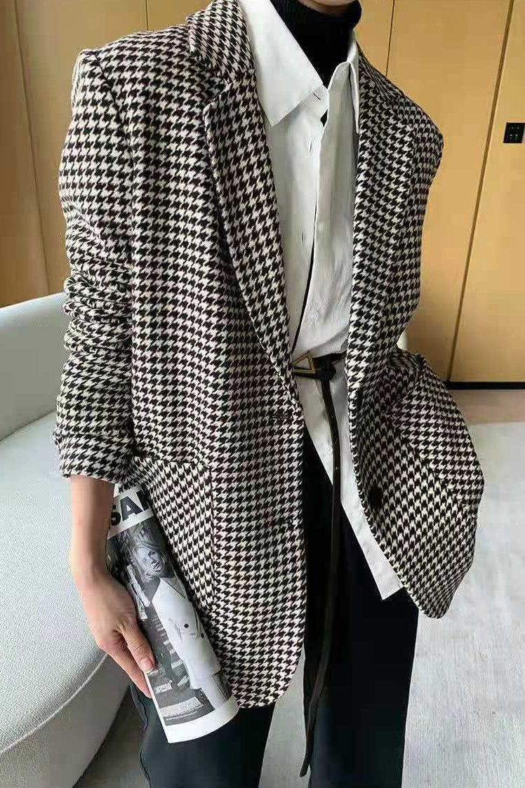 Houndstooth Wool Blazer S / Black