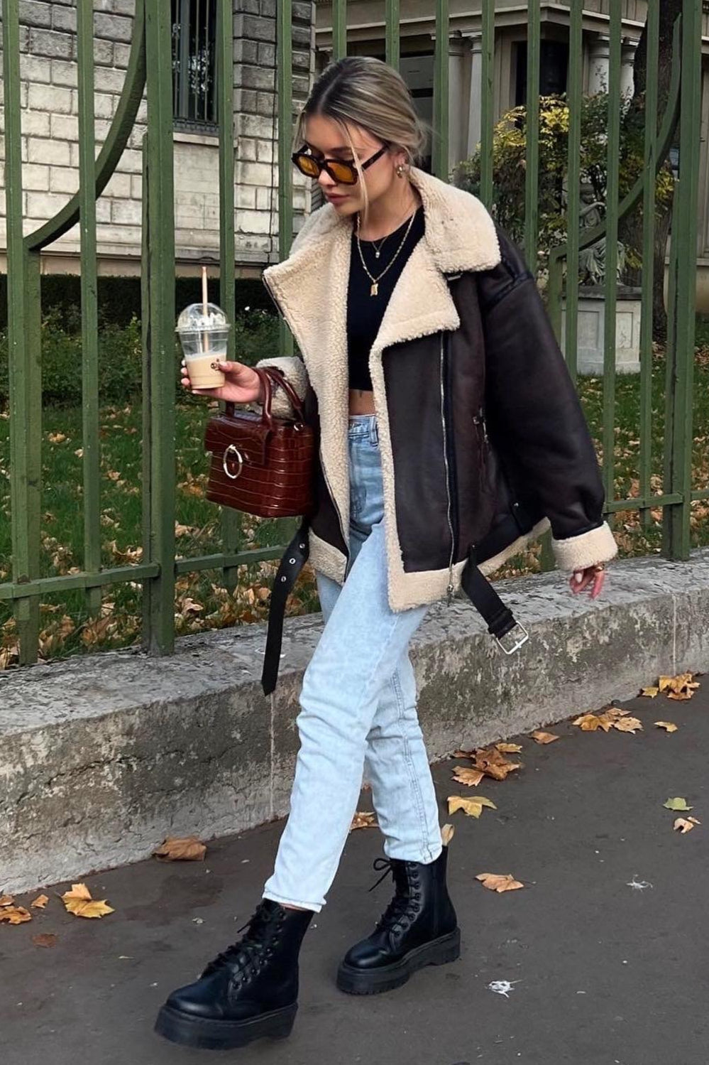 Multi Zip Faux Shearling Longline Jacket