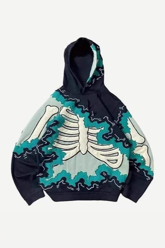 Skeleton Print Pullover Hoodie