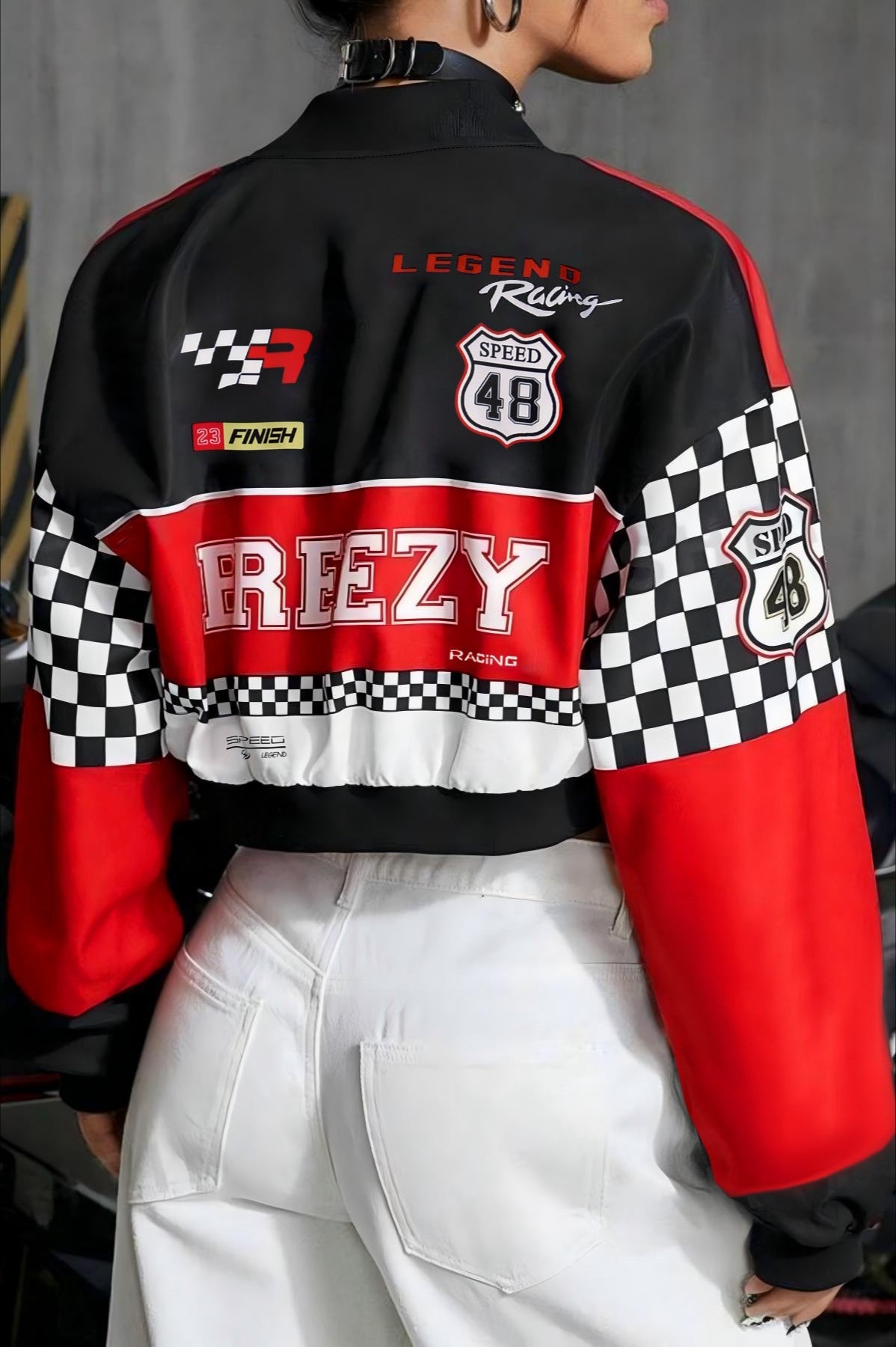 Biker Letter Print Short Long Sleeve Jacket