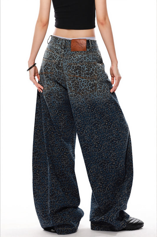 Leopard Print Balloon Wide Leg Jeans