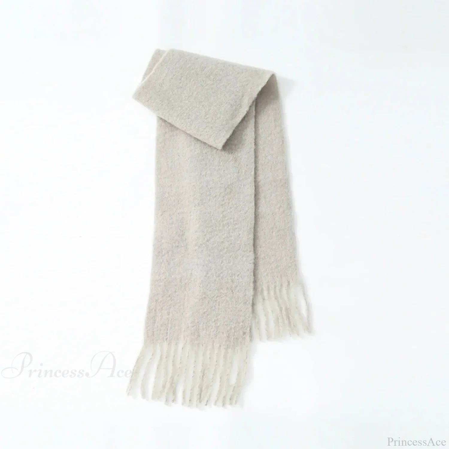 80% Wool Blend Solid Color Tassel Scarf For Women - Autumn Winter Collection Beige Scarfs-L