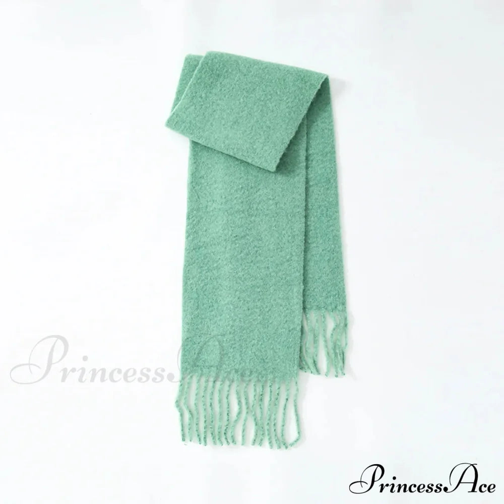 80% Wool Blend Solid Color Tassel Scarf For Women - Autumn Winter Collection Green Scarfs-L