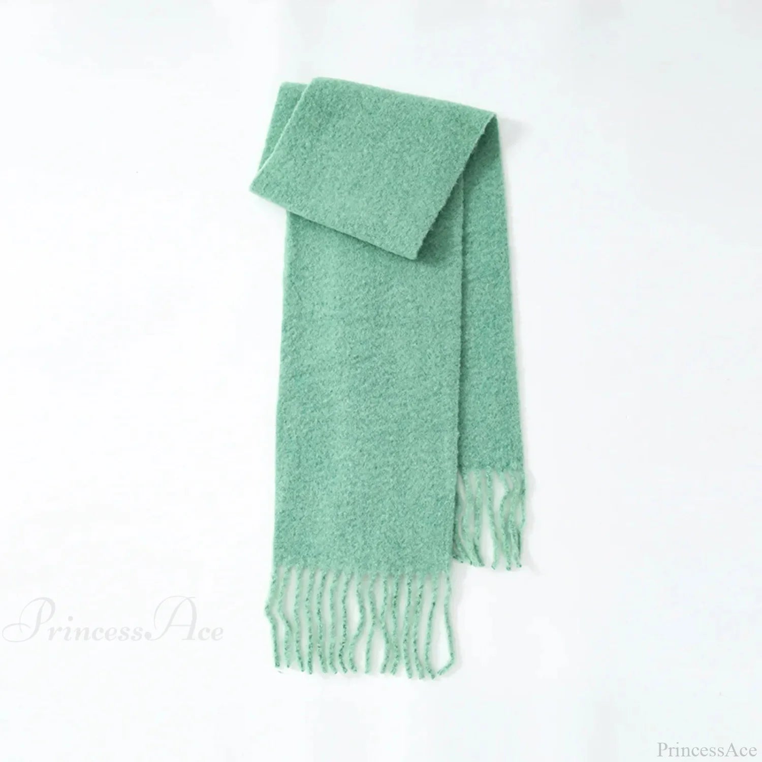 80% Wool Blend Solid Color Tassel Scarf For Women - Autumn Winter Collection Green Scarfs-L