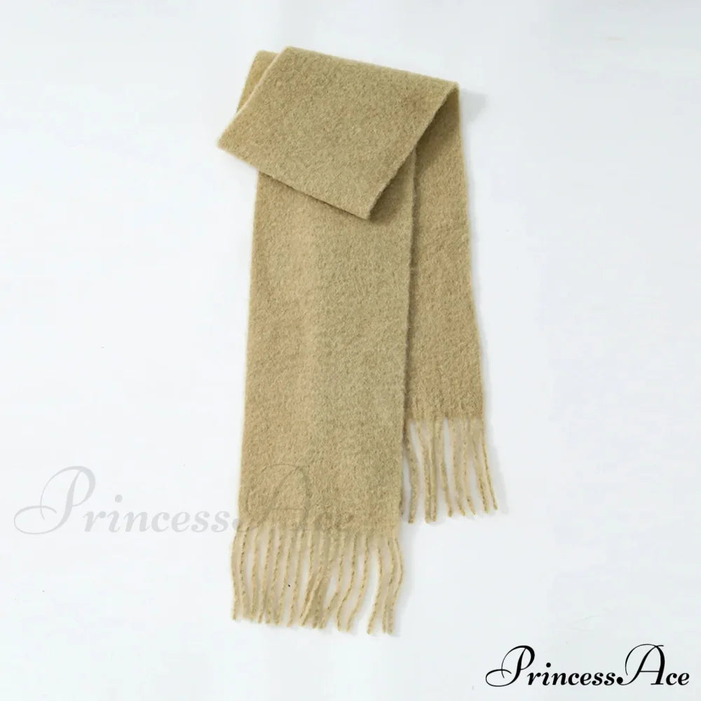 80% Wool Blend Solid Color Tassel Scarf For Women - Autumn Winter Collection Light Khaki Scarfs-L