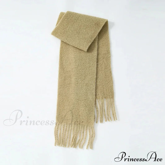 80% Wool Blend Solid Color Tassel Scarf For Women - Autumn Winter Collection Light Khaki Scarfs-L