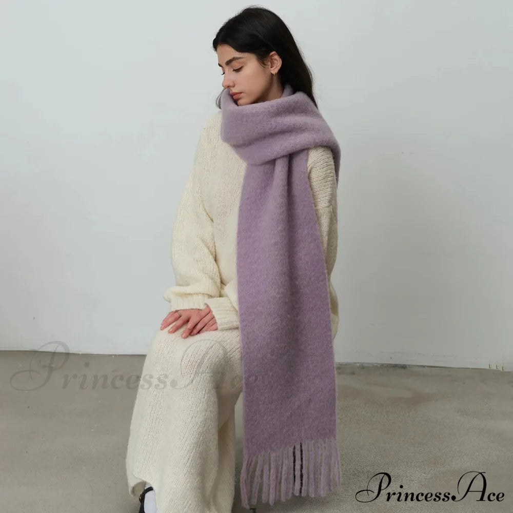 80% Wool Blend Solid Color Tassel Scarf For Women - Autumn Winter Collection Scarfs-L