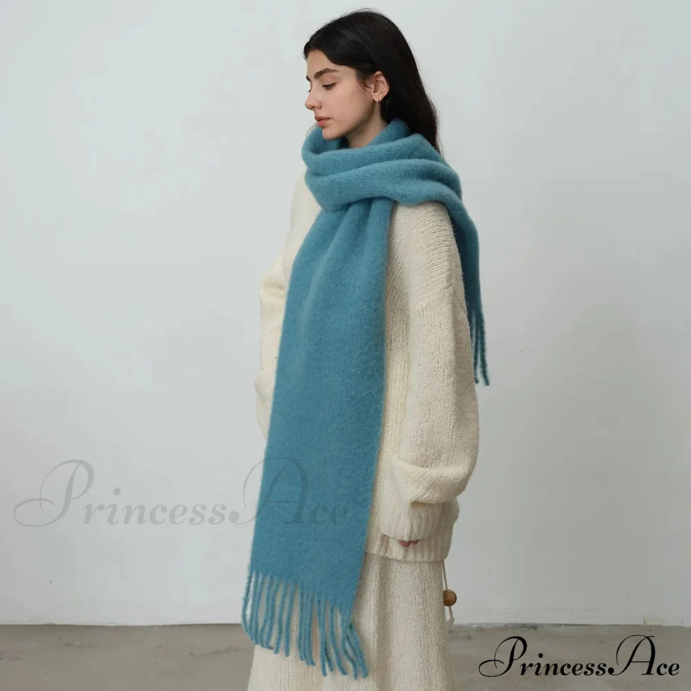 80% Wool Blend Solid Color Tassel Scarf For Women - Autumn Winter Collection Scarfs-L