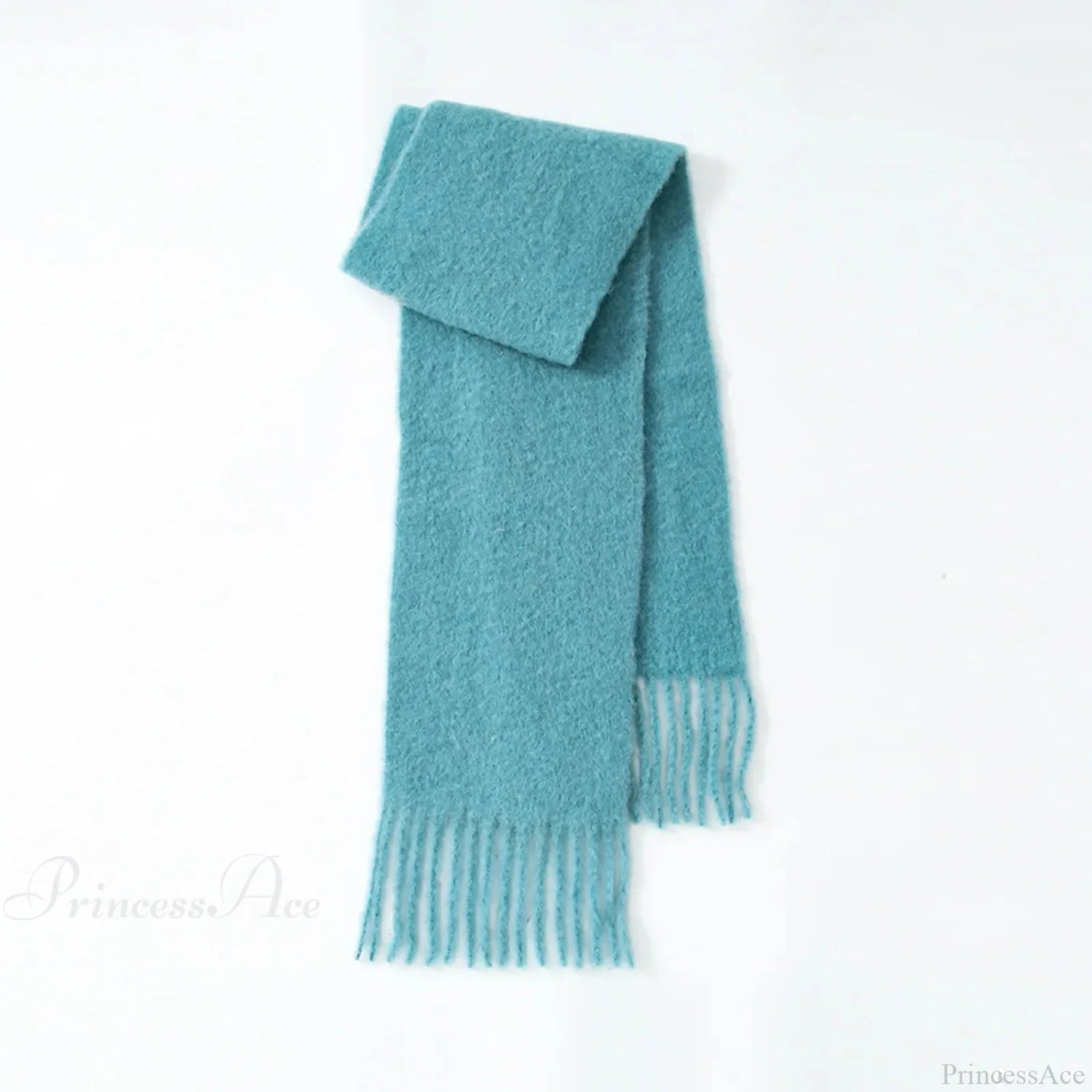 80% Wool Blend Solid Color Tassel Scarf For Women - Autumn Winter Collection Vintage Blue Scarfs-L
