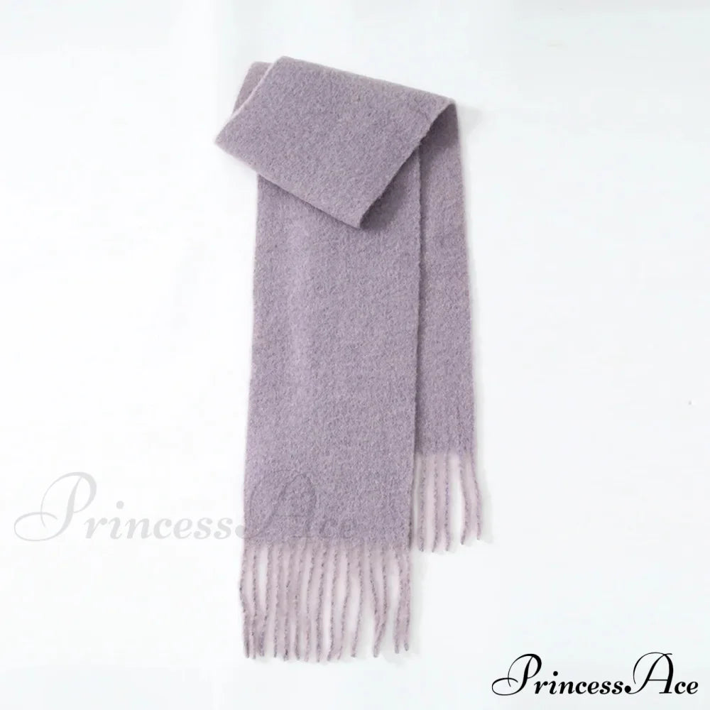 80% Wool Blend Solid Color Tassel Scarf For Women - Autumn Winter Collection Violet Scarfs-L