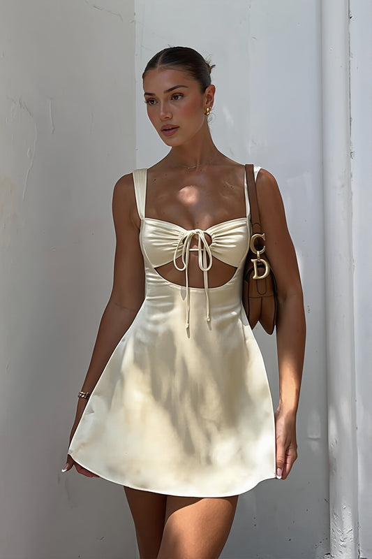 Cutout Tie Front Satin Flare Mini Dress