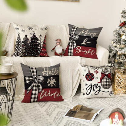 Colorlife Christmas Joy Xmas Trees Red Throw Pillow Covers - Set of 4