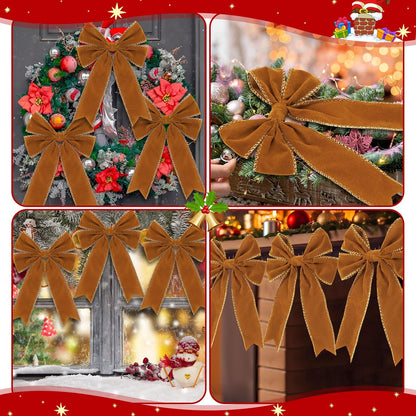 Velvet Christmas Wreath Bow - Brown (24 Pcs)