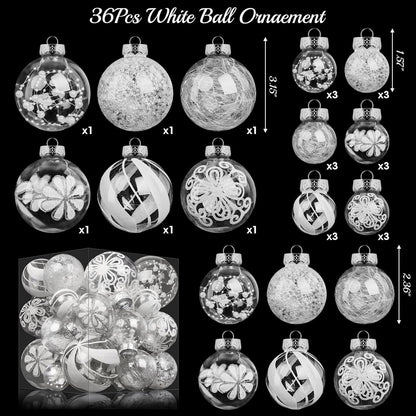 36Pcs Shatterproof White Christmas Ball Ornaments with Glitter - Perfect for Xmas Party and Home Holiday Decor