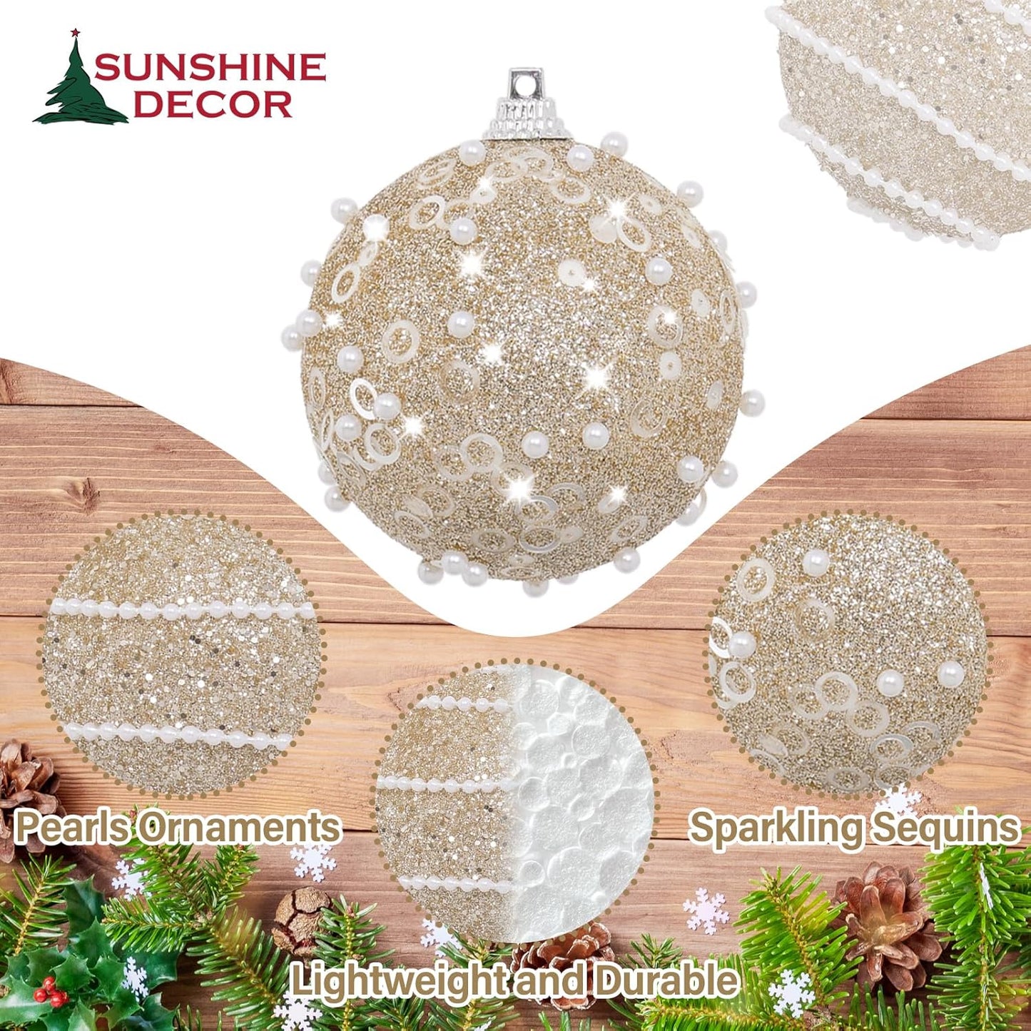 Champagne Christmas Ball Ornaments Set - 12pcs