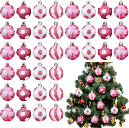 Mini Red and Lime Green Christmas Balls Ornaments - 54 Pcs - 1.18 inch Xmas Striped Dots - Shatterproof Plastic Hanging Ornaments for Tree Party Holiday Decorations