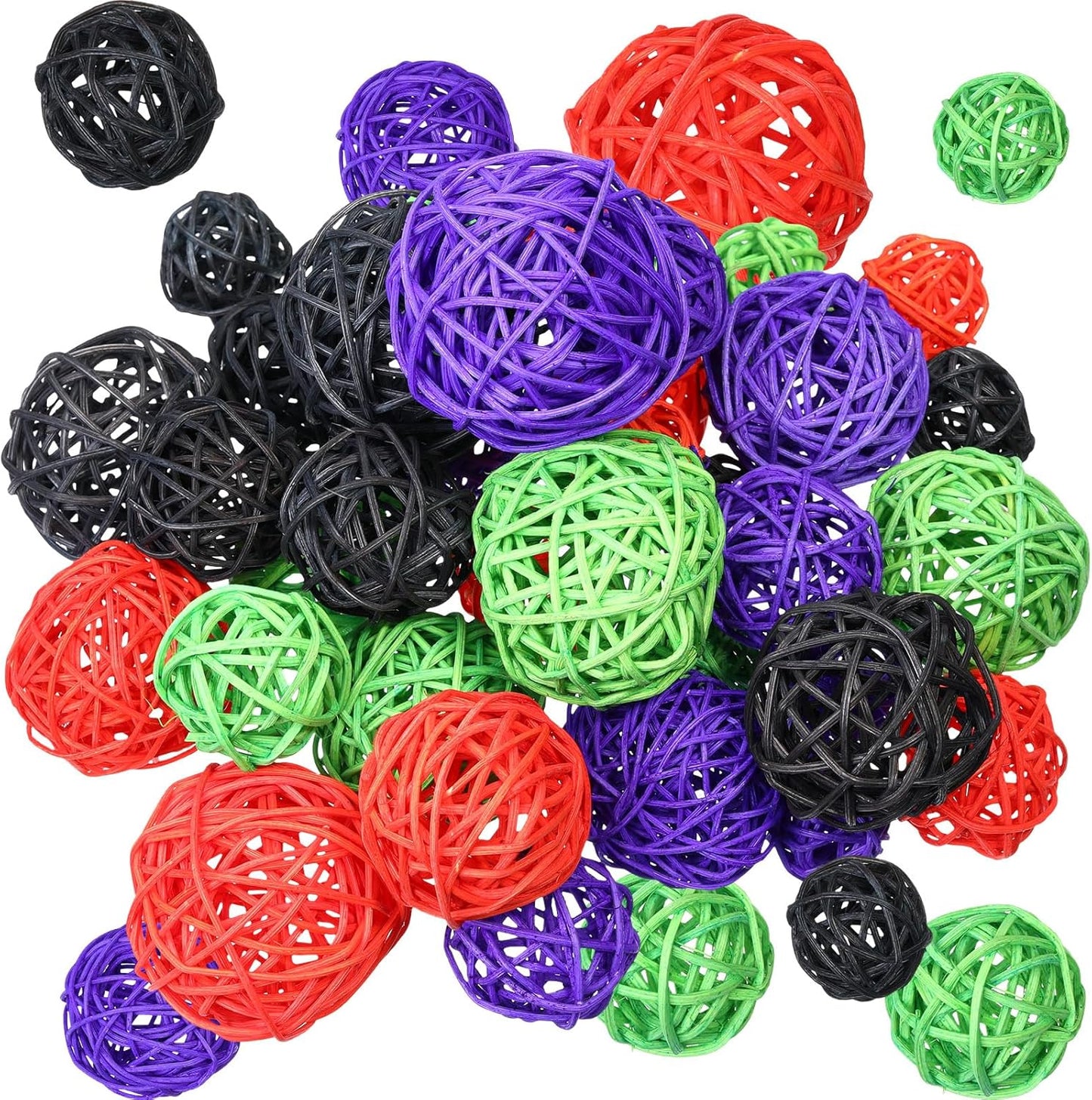 Wicker Rattan Decorative Balls Centerpiece Fillers for Fall Halloween Craft, Wedding Party, Potpourri Decor - 4 Sizes, Red/Green/Gold