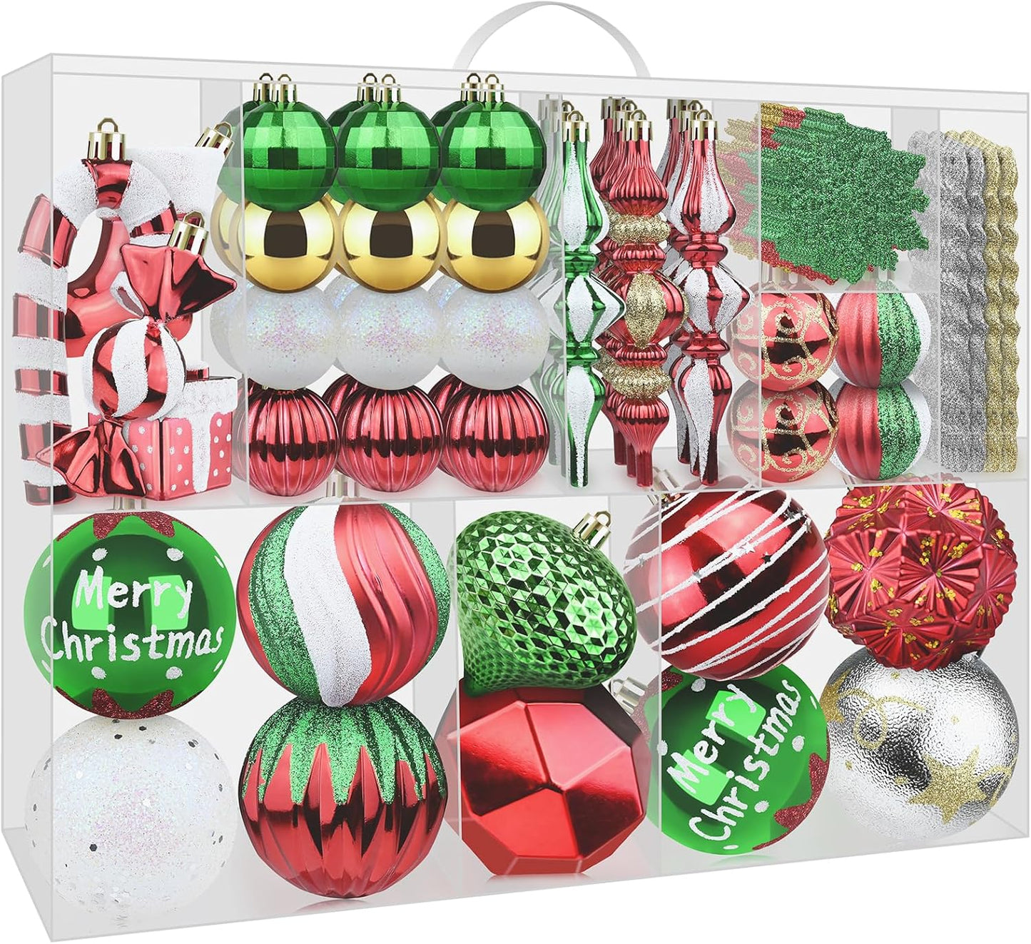 Shatterproof Christmas Ornaments - Red Green White - 16PCS - 2.36" - Xmas Tree Decoration