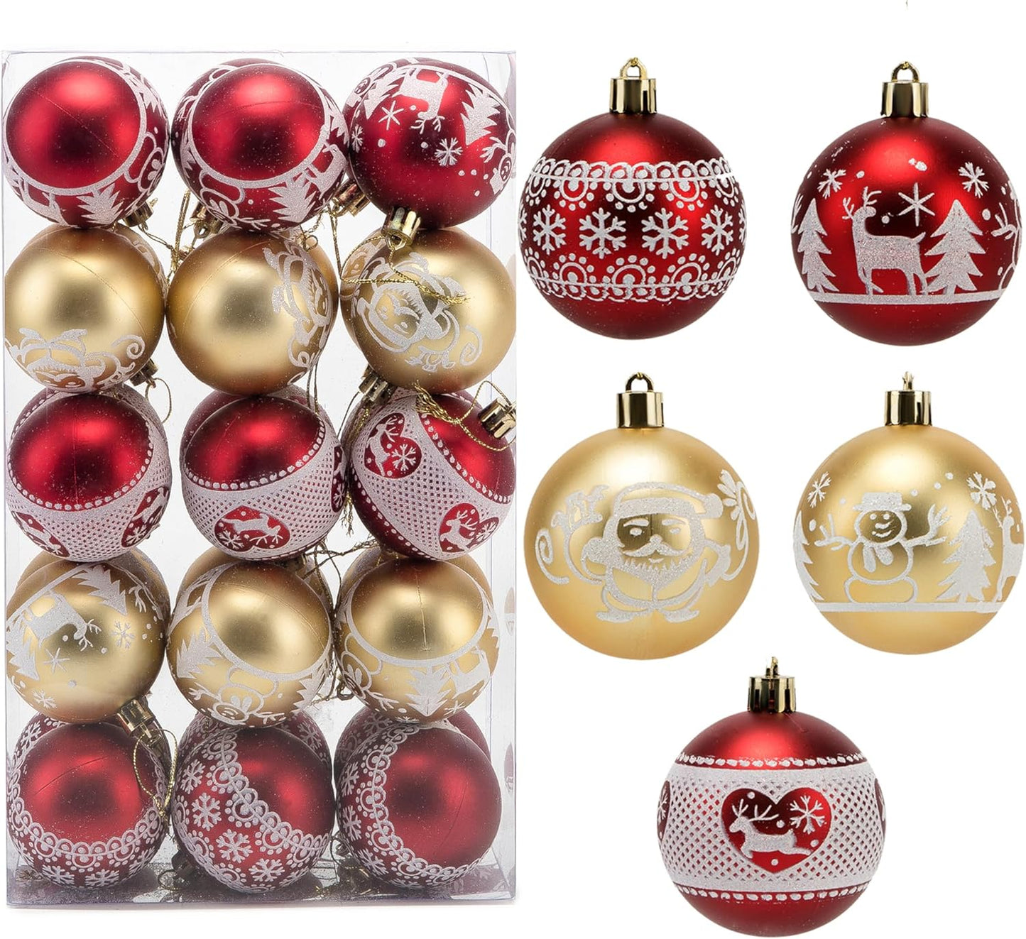 Shatterproof Red Gold Christmas Ornaments - Set of 30