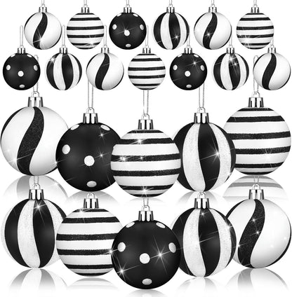 Black and White Christmas Ball Ornaments - Fresh Style, Set of 12