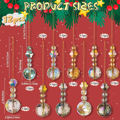 Christmas Crystal Ornaments - Set of 12