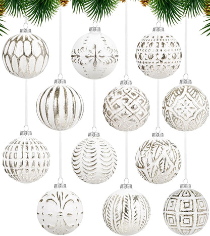 Farmhouse Christmas Ball Ornaments - Set of 12