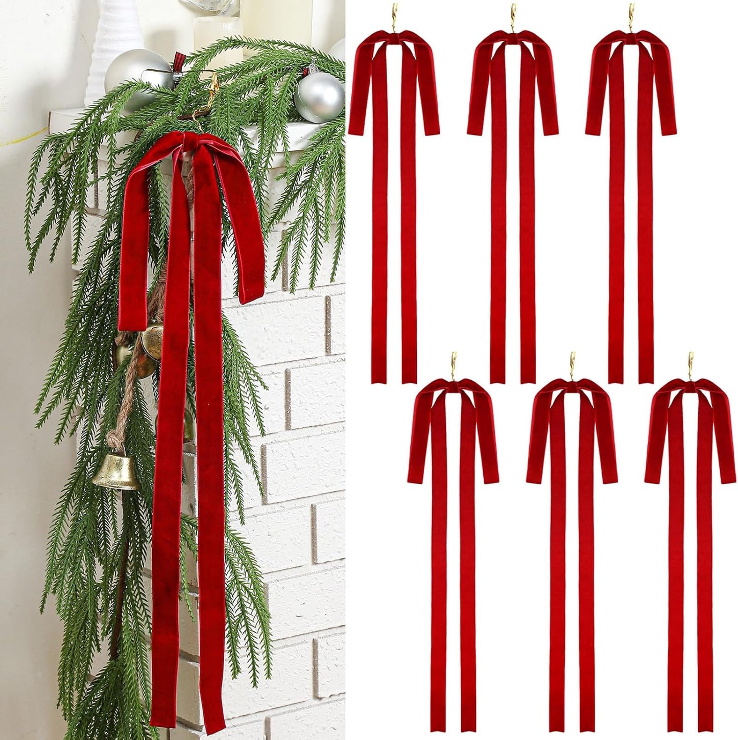 Velvet Christmas Swag Bow - Red (Set of 6)