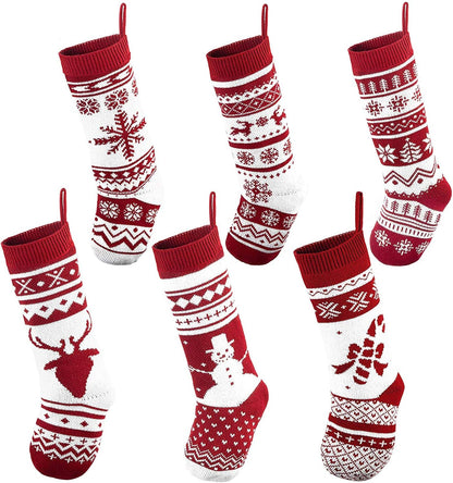 6 Pack Large Rustic Yarn Knit Christmas Stockings for Family Holiday Decorations